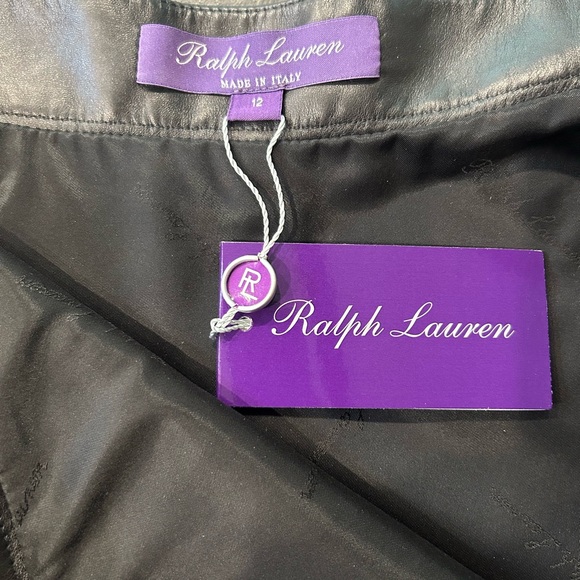 Ralph Lauren 100% Lamb Leather A-Line Black Lined Skirt, Made In Italy, Size 12 - Picture 3 of 9